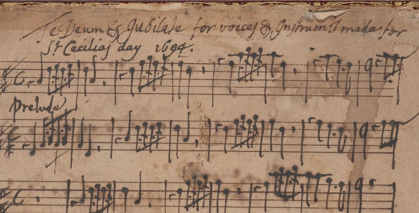 Purcell Te Deum, detail of the first page music manuscript. 