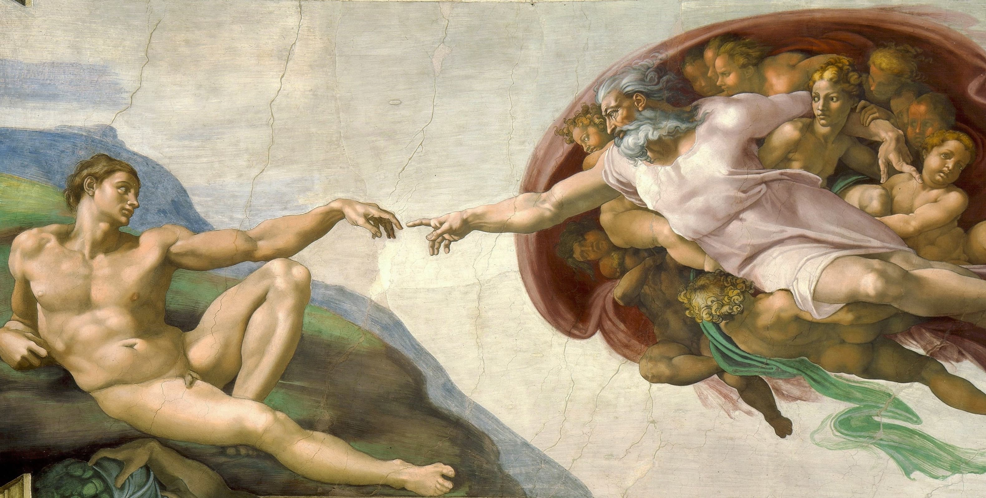 God, surrounded by angels, reaching to touch Adam's finger