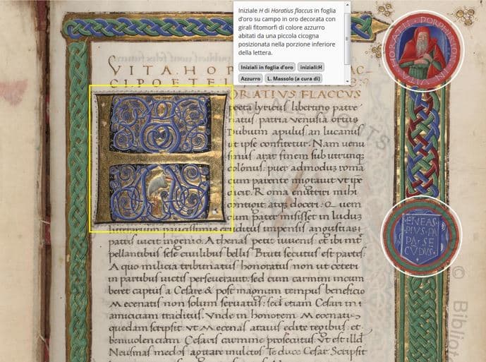 A page from the illustrated manuscript, Virgilius Romanus, showing features such the ability to zoom in on drawings and create annotations through the digital copy of the text.